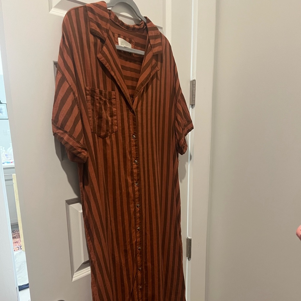Anthropologie Brown Striped Long Sleeve Dress